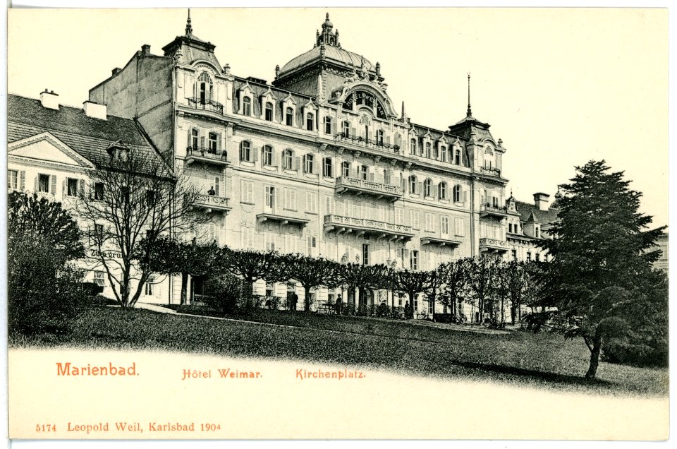 05174-Marienbad-1904-Kirchenplatz und Hotel Weimar-Brück & Sohn Kunstverlag