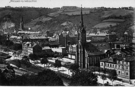 06195-Meißen-1905-Triebischtal, Katholische Kirche und Triebischtal-Schule-Brück & Sohn Kunstverlag