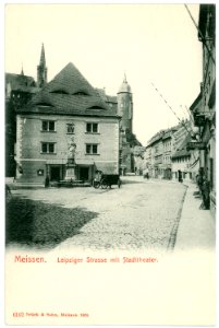 06162-Meißen-1905-Leipziger Straße mit Stadttheater und Theaterplatz-Brück & Sohn Kunstverlag