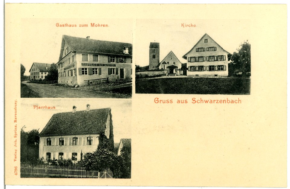 04796-Schwarzenbach-1903-Kirche, Gasthaus, Pfarrhaus-Brück & Sohn Kunstverlag