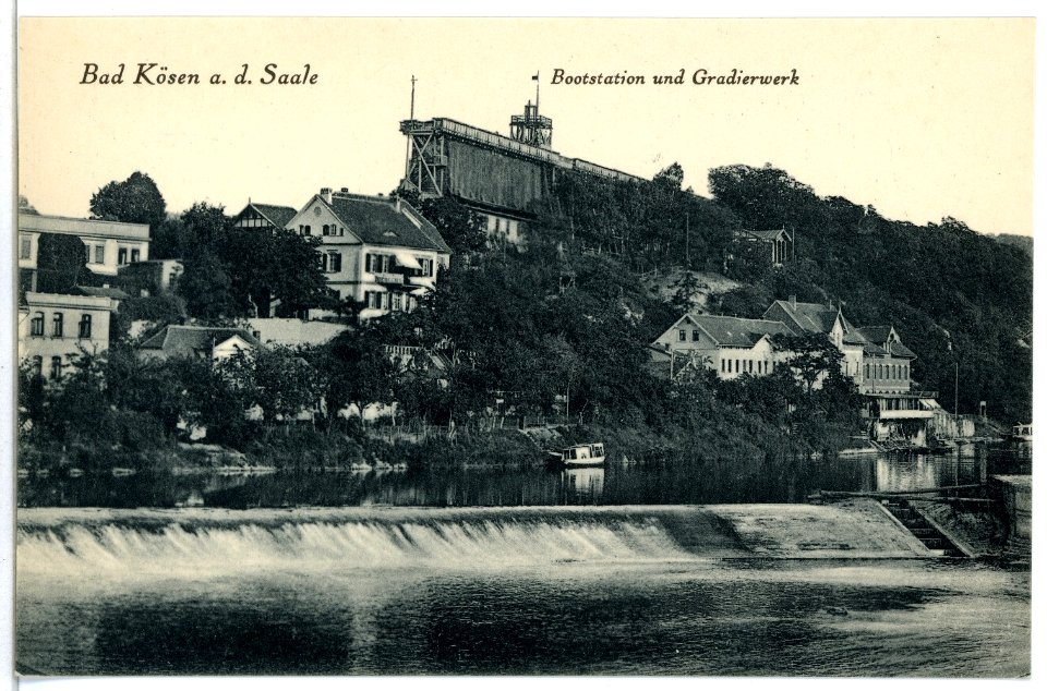 06152-Bad Kösen-1905-Bootsstation mit Gradierwerk und Wehr-Brück & Sohn Kunstverlag
