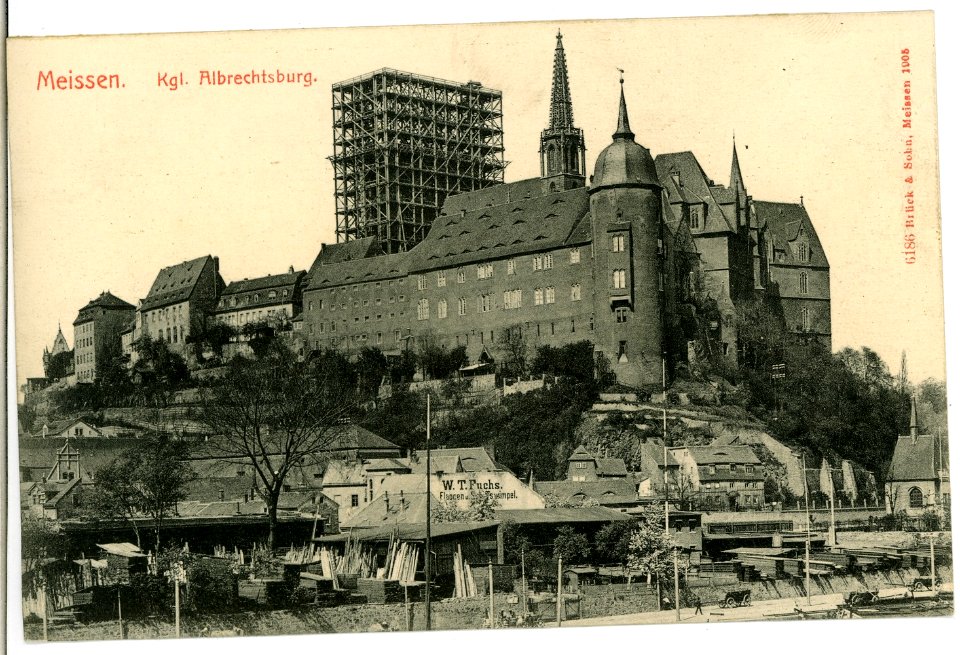 06186-Meißen-1905-Burgberg mit eingerüsteten Dom, Burg und Bischofsschloß-Brück & Sohn Kunstverlag