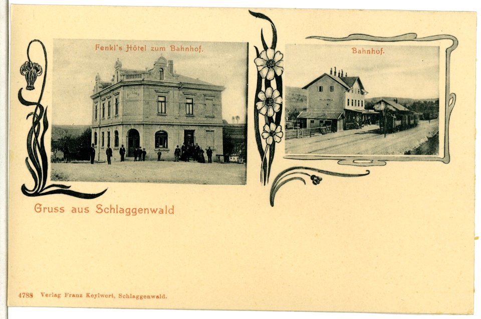 04788-Schlaggenwald-1903-Bahnhof und Hotel-Brück & Sohn Kunstverlag