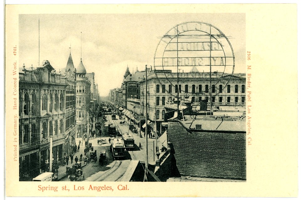 04761-Los Angeles-1903-Spring St. mit Straßenbahn und Autos-Brück & Sohn Kunstverlag