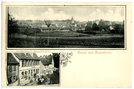 05417-Assenheim-1904-Ortsansicht und Geschäftshaus-Brück & Sohn Kunstverlag