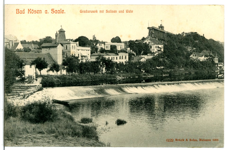 06122-Bad Kösen-1905-Gradierwerk mit Salinen und Wehr-Brück & Sohn Kunstverlag