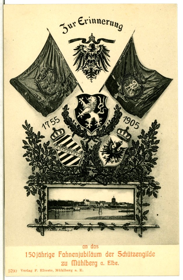 05790-Mühlberg-1905-150 jährige Fahnenjubiläum der Schützengilde-Brück & Sohn Kunstverlag
