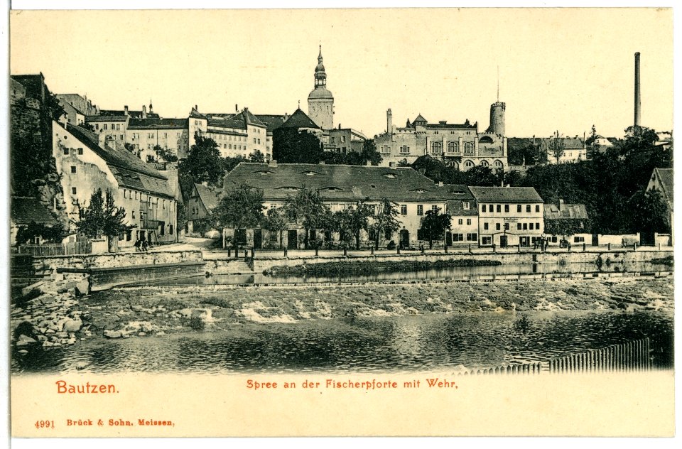 04991-Bautzen-1903-Spree an der Fischerpforte mit Wehr-Brück & Sohn Kunstverlag