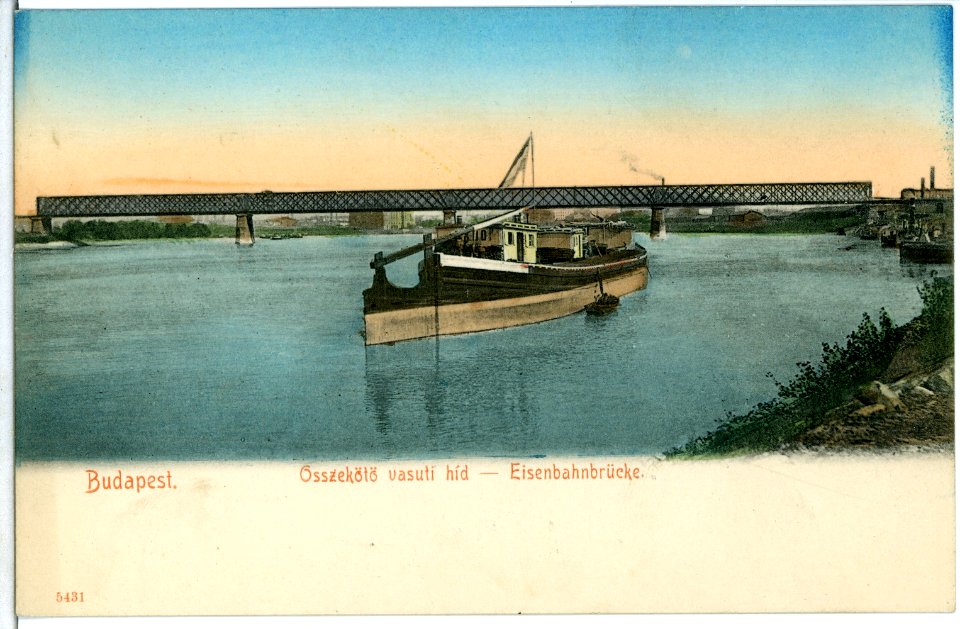 05431-Budapest-1904-Eisenbahnbrücke - Lastkahn-Brück & Sohn Kunstverlag