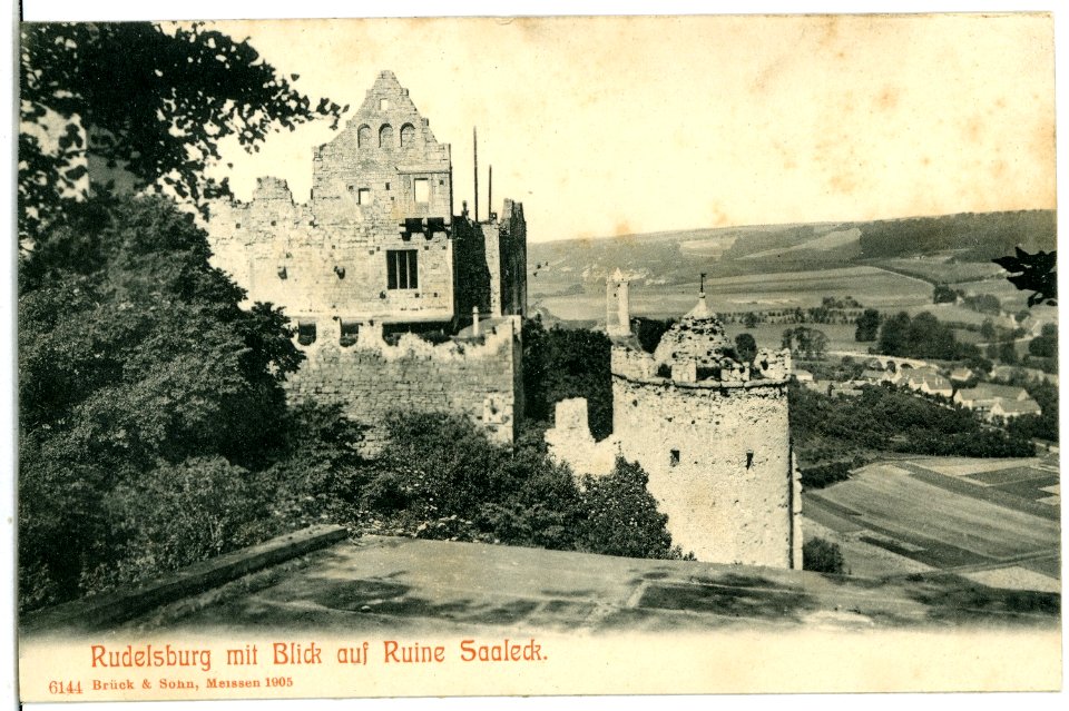 06144-Rudelsburg-1905-Rudelsburg mit Blick auf Ruine Saaleck-Brück & Sohn Kunstverlag