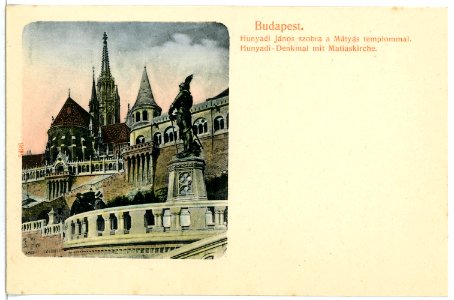 05496-Budapest-1904-Hunyadi-Denkmal mit Matiaskirche-Brück & Sohn Kunstverlag
