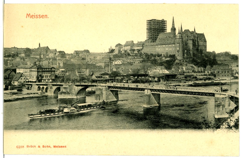 06188-Meißen-1905-Albrechtsburg, Elbebrücke, Dampfer Bohemia-Brück & Sohn Kunstverlag