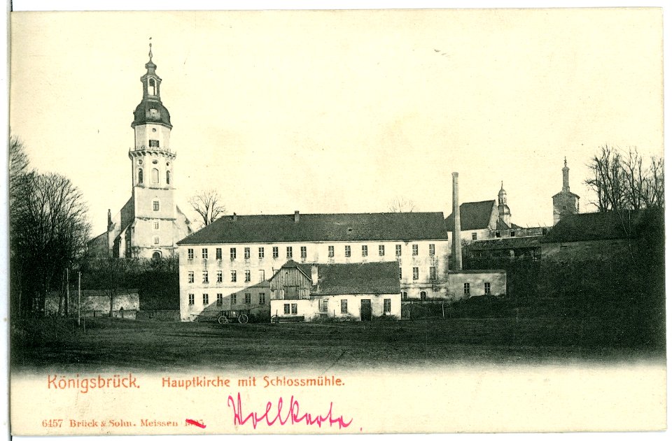 06457-Königsbrück-1905-Hauptkirche mit Schloßmühle-Brück & Sohn Kunstverlag