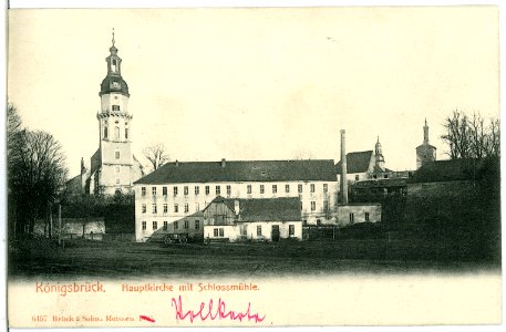 06457-Königsbrück-1905-Hauptkirche mit Schloßmühle-Brück & Sohn Kunstverlag