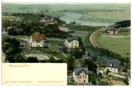 05183-Niederwartha-1904-Blick auf den Ort und Elbe-Brück & Sohn Kunstverlag