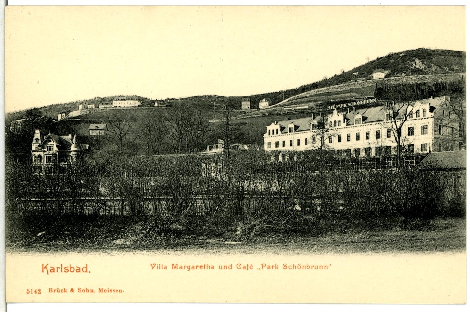 05142-Karlsbad-1904-Villa Margaretha und Cafe Park Schönbrunn-Brück & Sohn Kunstverlag