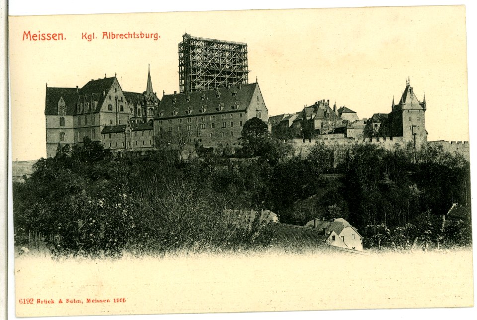 06192-Meißen-1905-Albrechtsburg, Domgerüst, Burgbrücke, Burgtor, Kornhaus-Brück & Sohn Kunstverlag