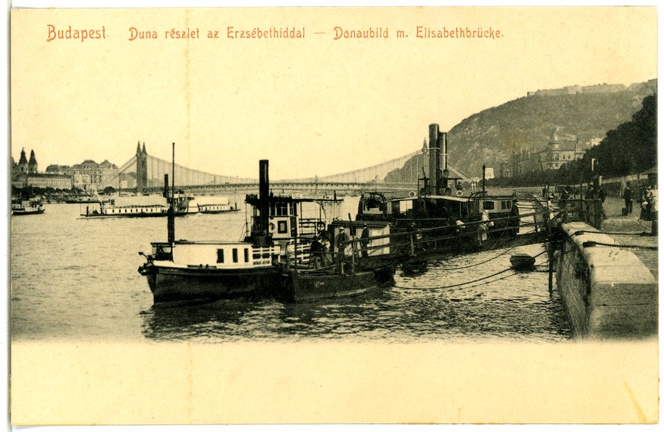 05328-Budapest-1904-Donau mit Dampfschiffen und Elisabeth-Brücke-Brück & Sohn Kunstverlag