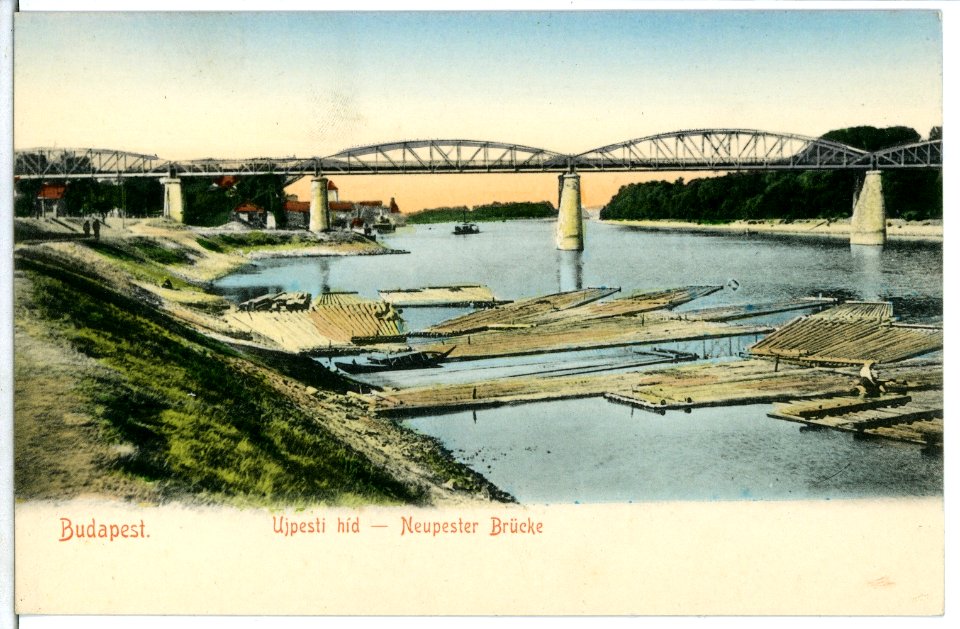 05434-Budapest-1904-Neupester Brücke mit Holzflößen-Brück & Sohn Kunstverlag