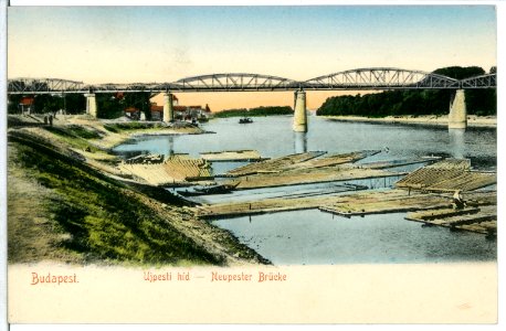 05434-Budapest-1904-Neupester Brücke mit Holzflößen-Brück & Sohn Kunstverlag