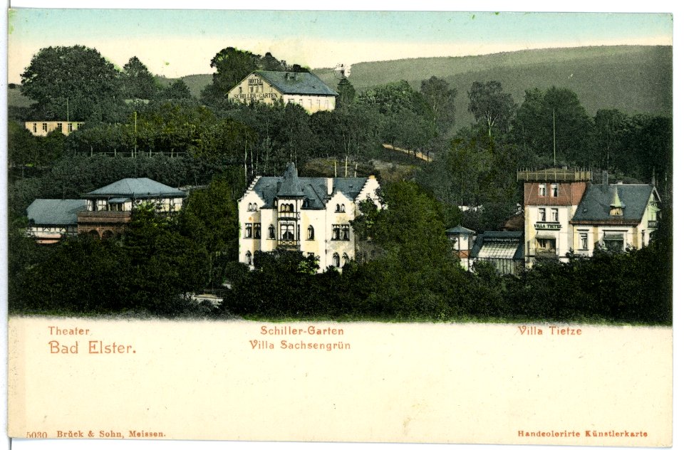 05030-Bad Elster-1904-Theater, Schillergarten, Villa Tietze-Brück & Sohn Kunstverlag