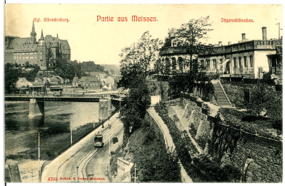 04793-Meißen-1903-Blick zum Jägerschlößchen und der Albrechtsburg-Brück & Sohn Kunstverlag
