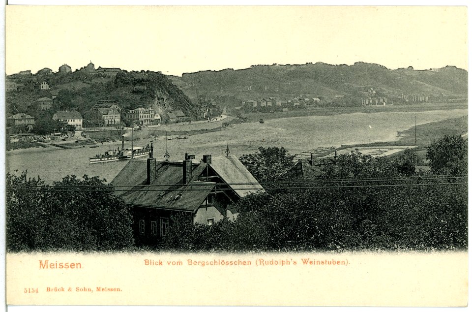05154-Meißen-1904-Blick vom Bergschlößchen auf die Elbe mit Dampfer-Brück & Sohn Kunstverlag