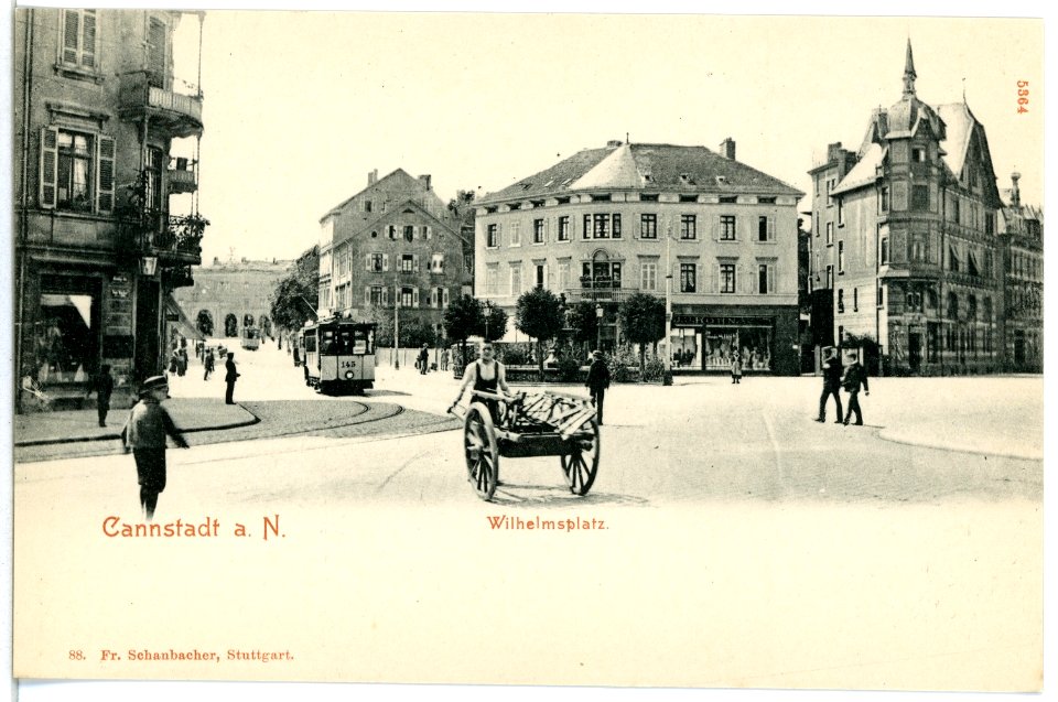 05364-Cannstadt-1904-Wilhelmsplatz mit Straßenbahn-Brück & Sohn Kunstverlag