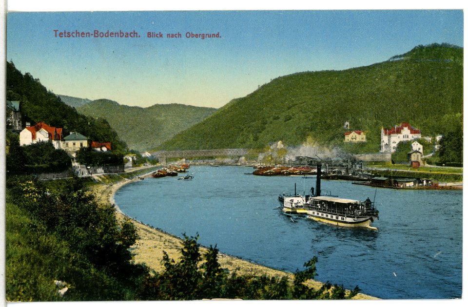 13481-Bodenbach-1911-Blick nach Obergrund - Elbe mit Dampfer-Brück & Sohn Kunstverlag