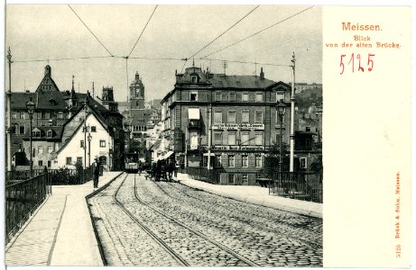 05125-Meißen-1904-Blick von der alten Brücke auf Elbstraße und Frauenkirche-Brück & Sohn Kunstverlag