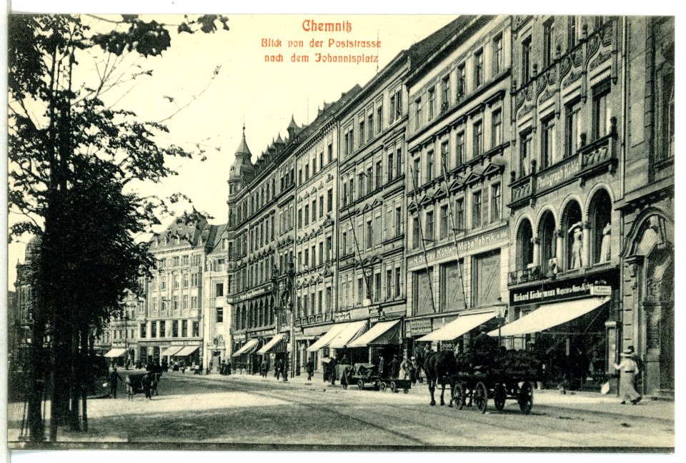 13526-Chemnitz-1911-Blick von der Poststraße nach dem Johannisplatz-Brück & Sohn Kunstverlag
