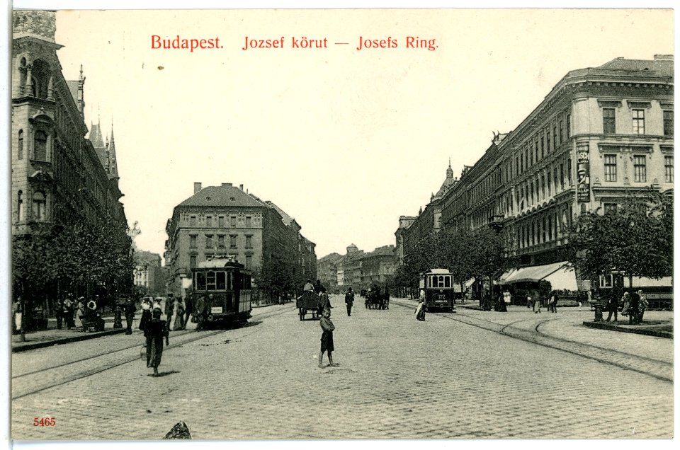 05465-Budapest-1904-Josefsring mit Straßenbahnen und Fuhrwerken-Brück & Sohn Kunstverlag