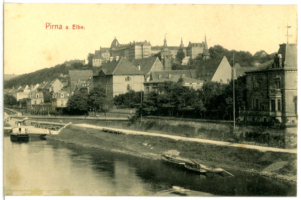 13556-Pirna-1911-Blick von der Elbe aufs Schloß Sonnenstein-Brück & Sohn Kunstverlag