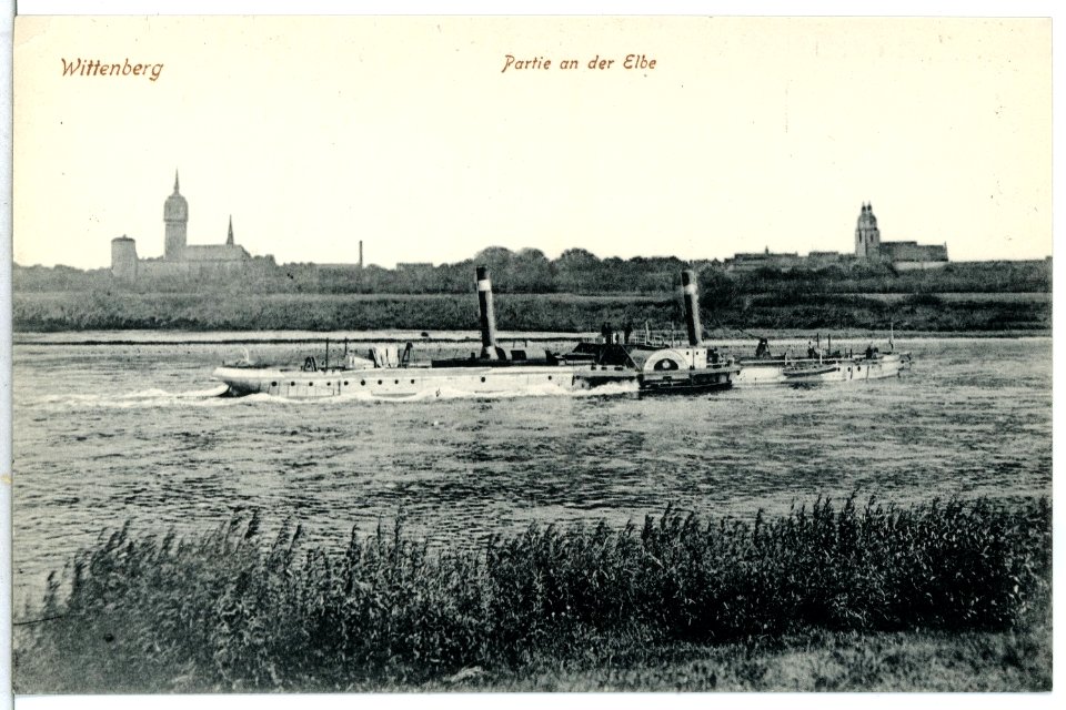 13523-Wittenberg-1911-Elbe mit Schlepper-Brück & Sohn Kunstverlag
