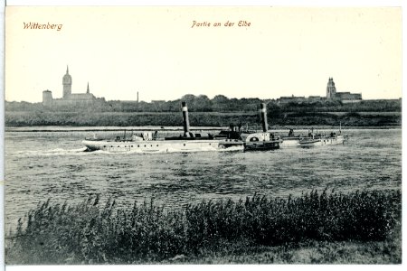 13523-Wittenberg-1911-Elbe mit Schlepper-Brück & Sohn Kunstverlag