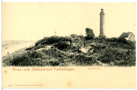 05368-Funkenhagen-1904-Ostseestrand und Leuchtturm-Brück & Sohn Kunstverlag