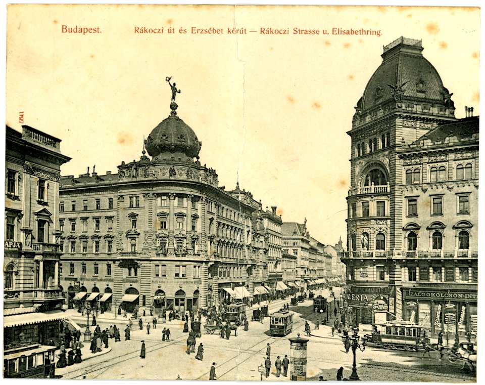 05641-Budapest-1904-Rakoczi Straße und Elisabethring-Brück & Sohn Kunstverlag