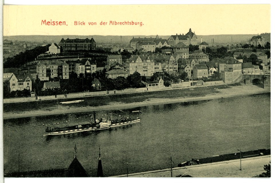 13622-Meißen-1911-Blick auf Meißen-Rechts - Elbe mit Dampfer Wettin-Brück & Sohn Kunstverlag