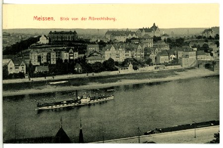 13622-Meißen-1911-Blick auf Meißen-Rechts - Elbe mit Dampfer Wettin-Brück & Sohn Kunstverlag