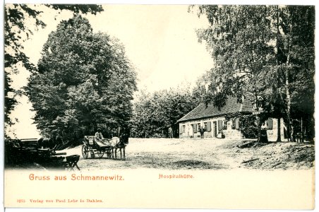 05375-Schmannewitz-1904-Hospitalhütte mit Pferdefuhrwerk-Brück & Sohn Kunstverlag