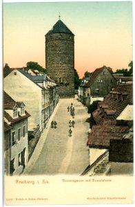 05502-Freiberg-1904-Donatsgasse mit Donatsturm-Brück & Sohn Kunstverlag