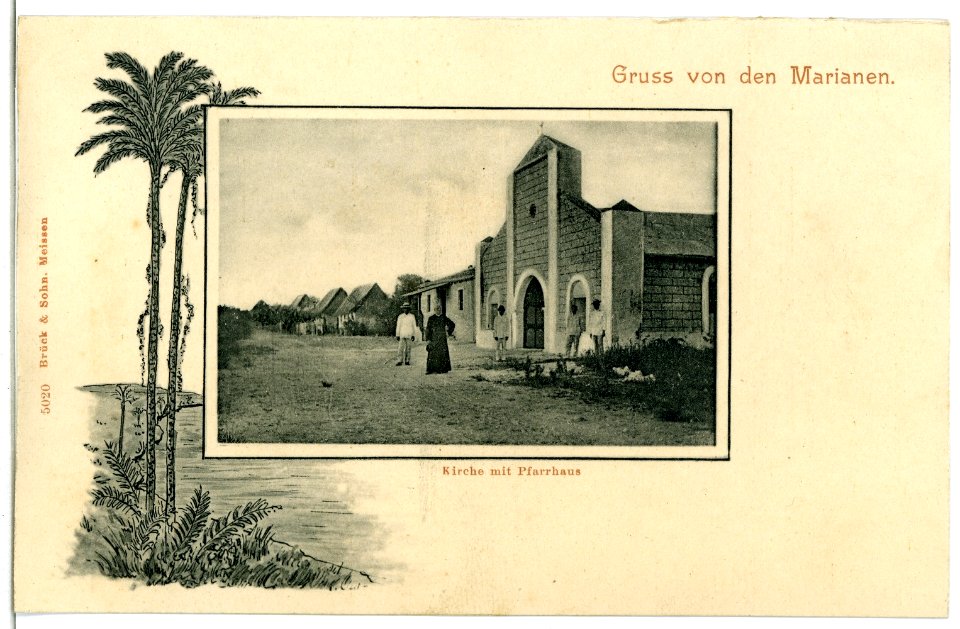 05020-Marianen-1904-Inseln im Pazifik - Kirche mit Pfarrhaus-Brück & Sohn Kunstverlag