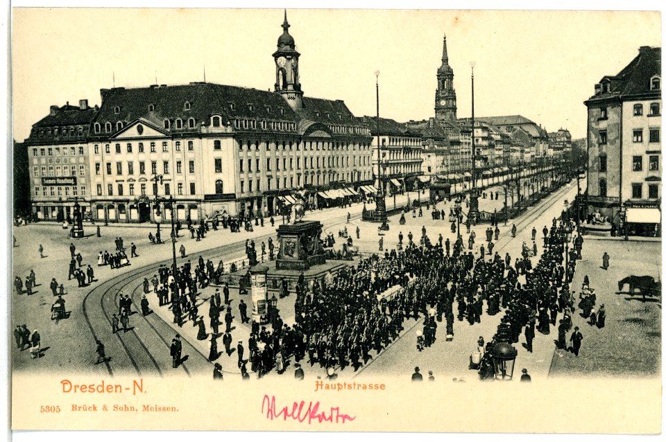 05305-Dresden-1904-Hauptstraße und Goldener Reiter-Brück & Sohn Kunstverlag
