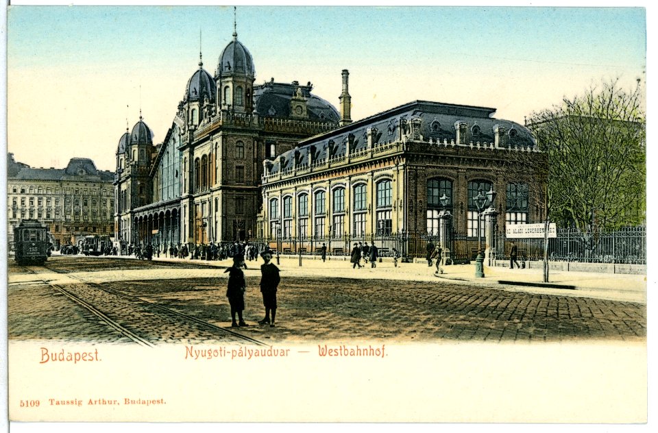 05109-Budapest-1904-Westbahnhof mit Straßenbahn-Brück & Sohn Kunstverlag