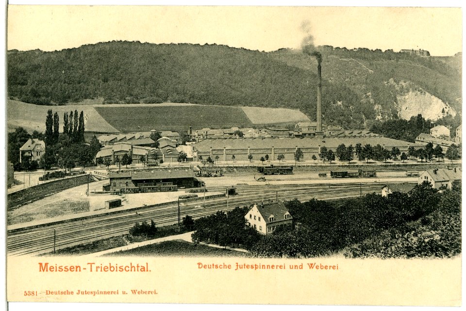 05381-Meißen-1904-Triebischtal, Jutespinnerei und Eisenbahngleise-Brück & Sohn Kunstverlag
