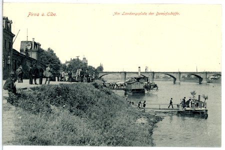 13559-Pirna-1911-Landungsplatz der Damfschiffe und Elbbrücke-Brück & Sohn Kunstverlag