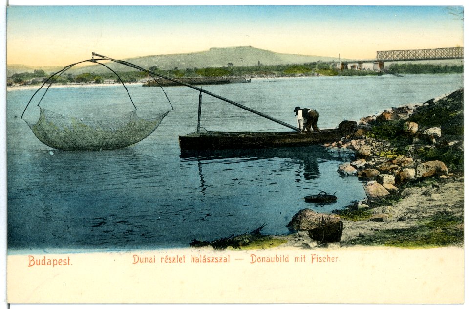 05433-Budapest-1904-Donaubild mit Fischerkahn-Brück & Sohn Kunstverlag