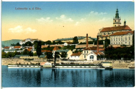14014-Leitmeritz-1912-Blick auf Leitmeritz - Elbe mit Dampfer Bastei-Brück & Sohn Kunstverlag