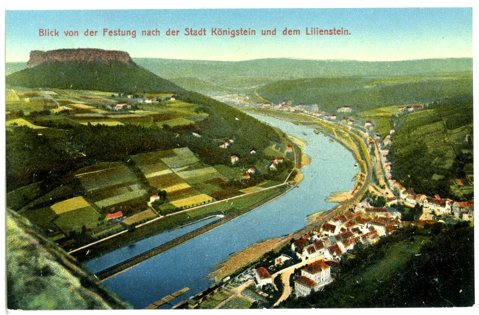 13669-Königstein-1911-Blick von der Festung auf Stadt, Elbe und Lilienstein-Brück & Sohn Kunstverlag