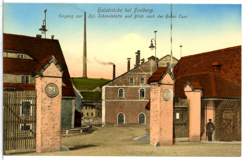13519-Halsbrücke-1911-Eingang zur Schmelzhütte und Blick nach der Esse-Brück & Sohn Kunstverlag